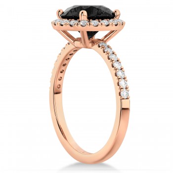 Halo Onyx & Diamond Engagement Ring 18K Rose Gold 2.90ct