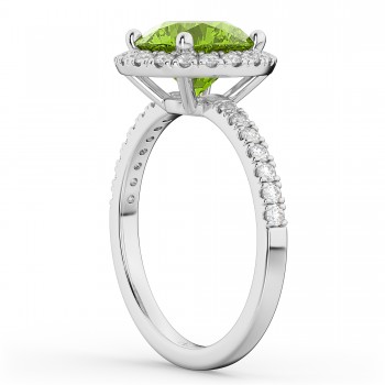 Halo Peridot & Diamond Engagement Ring 14K White Gold 2.50ct