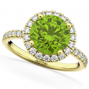 Halo Peridot & Diamond Engagement Ring 18K Yellow Gold 2.50ct