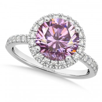 Halo Pink Moissanite & Diamond Engagement Ring Platinum 2.10ct