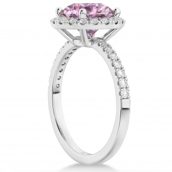 Halo Pink Moissanite & Diamond Engagement Ring Platinum 2.10ct