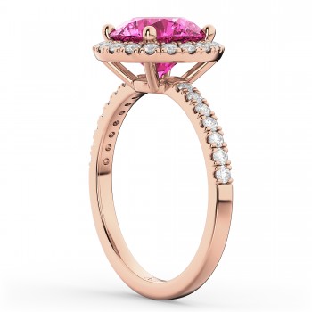 Halo Pink Tourmaline & Diamond Engagement Ring 18K Rose Gold 2.50ct