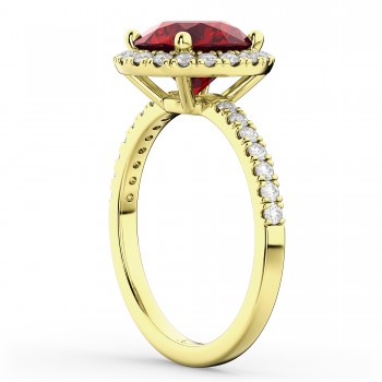 Halo Ruby & Diamond Engagement Ring 14K Yellow Gold 2.80ct