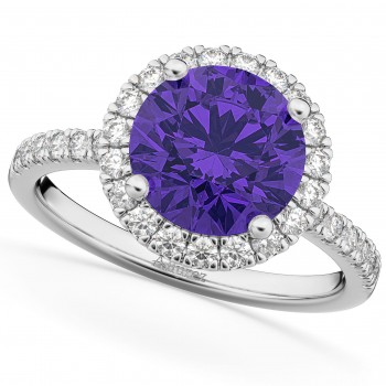 Halo Tanzanite & Diamond Engagement Ring 14K White Gold 2.80ct