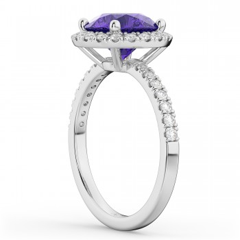 Halo Tanzanite & Diamond Engagement Ring 14K White Gold 2.80ct