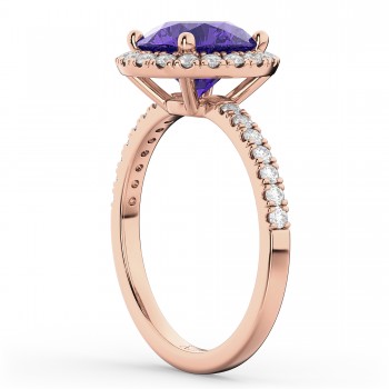 Halo Tanzanite & Diamond Engagement Ring 18K Rose Gold 2.80ct