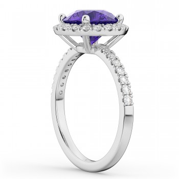 Halo Tanzanite & Diamond Engagement Ring 18K White Gold 2.80ct