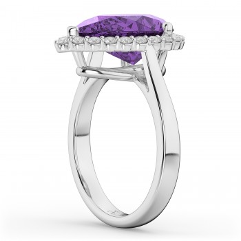 Pear Cut Halo Amethyst & Diamond Engagement Ring 14K White Gold 5.44ct