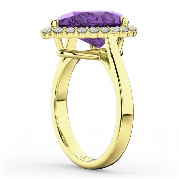 Pear Cut Halo Amethyst & Diamond Engagement Ring 14K Yellow Gold 5.44ct