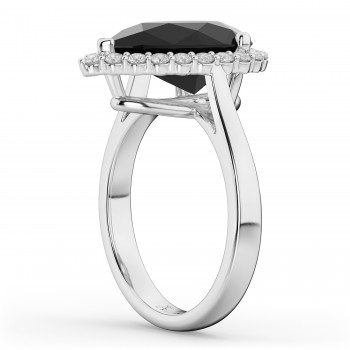 Pear Black Diamond & Diamond Engagement Ring 14K White Gold (4.69ct)