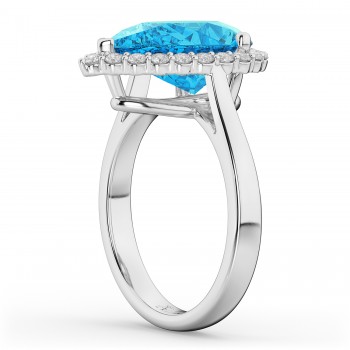 Pear Cut Halo Blue Topaz & Diamond Engagement Ring 14K White Gold 8.94ct