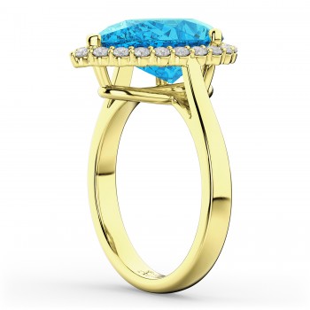 Pear Cut Halo Blue Topaz & Diamond Engagement Ring 14K Yellow Gold 8.94ct