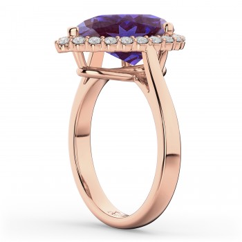 Pear Cut Halo Lab Alexandrite & Diamond Engagement Ring 14K Rose Gold 5.44ct