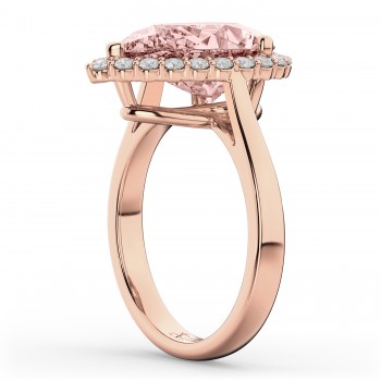 Pear Cut Halo Morganite & Diamond Engagement Ring 14K Rose Gold 4.74ct