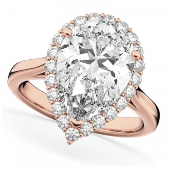 Pear Cut Halo Moissanite & Diamond Engagement Ring 14K Rose Gold 5.44ct