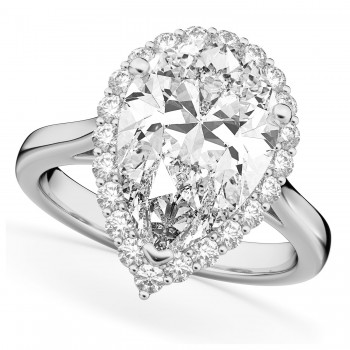 Pear Cut Halo Moissanite & Diamond Engagement Ring 14K White Gold 5.44ct