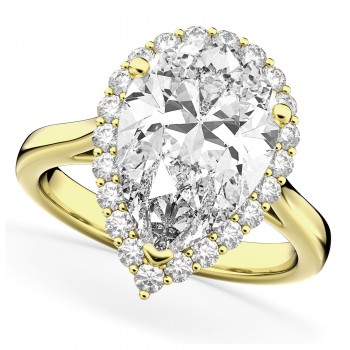 Pear Cut Halo Moissanite & Diamond Engagement Ring 14K Yellow Gold 5.44ct