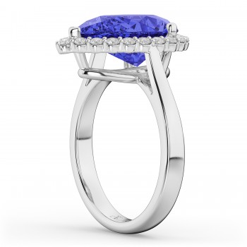 Pear Cut Halo Tanzanite & Diamond Engagement Ring 14K White Gold 8.34ct