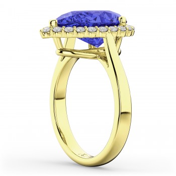 Pear Cut Halo Tanzanite & Diamond Engagement Ring 14K Yellow Gold 8.34ct