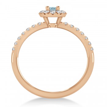 Oval Aquamarine & Diamond Halo Engagement Ring 14k Rose Gold (0.60ct)