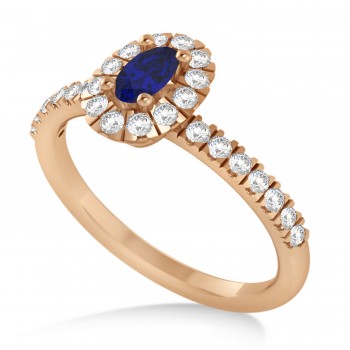 Oval Blue Sapphire & Diamond Halo Engagement Ring 14k Rose Gold (0.60ct)