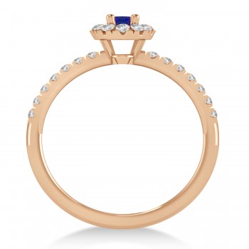 Oval Blue Sapphire & Diamond Halo Engagement Ring 14k Rose Gold (0.60ct)