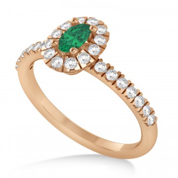 Oval Emerald & Diamond Halo Engagement Ring 14k Rose Gold (0.60ct)