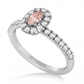 Oval Morganite & Diamond Halo Engagement Ring 14k White Gold (0.60ct)