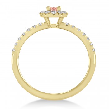 Oval Morganite & Diamond Halo Engagement Ring 14k Yellow Gold (0.60ct)