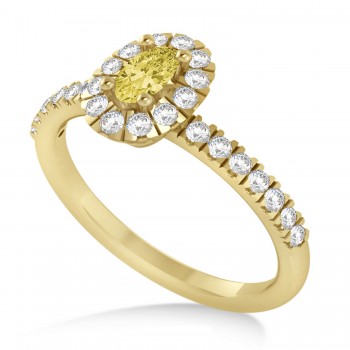 Oval Yellow & White Diamond Halo Engagement Ring 14k Yellow Gold (0.60ct)