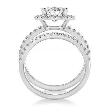 Diamond Oval-Cut Halo Bridal Set 14k White Gold (3.78ct)