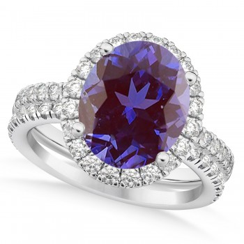 Lab Alexandrite & Diamonds Oval-Cut Halo Bridal Set 14K White Gold (3.18ct)