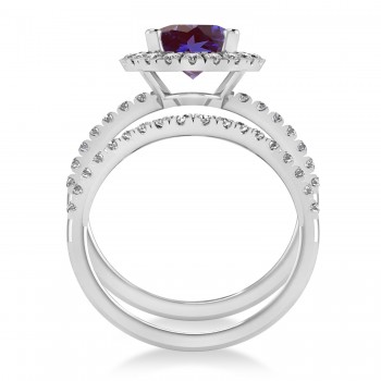 Lab Alexandrite & Diamonds Oval-Cut Halo Bridal Set 14K White Gold (3.18ct)