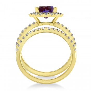 Lab Alexandrite & Diamonds Oval-Cut Halo Bridal Set 14K Yellow Gold (3.18ct)
