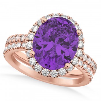 Amethyst & Diamonds Oval-Cut Halo Bridal Set 14K Rose Gold (3.18ct)