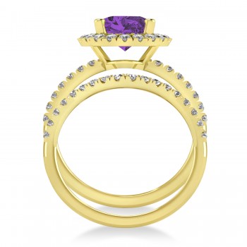 Amethyst & Diamonds Oval-Cut Halo Bridal Set 14K Yellow Gold (3.18ct)