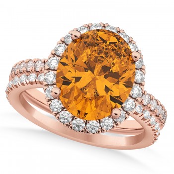 Citrine & Diamonds Oval-Cut Halo Bridal Set 14K Rose Gold (3.18ct)