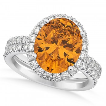 Citrine & Diamonds Oval-Cut Halo Bridal Set 14K White Gold (3.18ct)