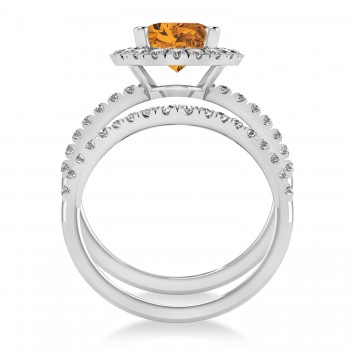 Citrine & Diamonds Oval-Cut Halo Bridal Set 14K White Gold (3.18ct)