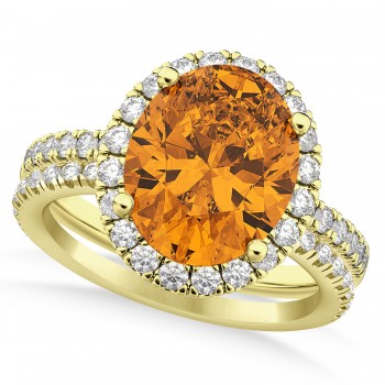 Citrine & Diamonds Oval-Cut Halo Bridal Set 14K Yellow Gold (3.18ct)