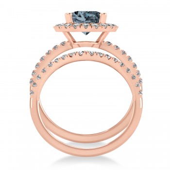 Gray Spinel & Diamonds Oval-Cut Halo Bridal Set 14K Rose Gold (3.58ct)