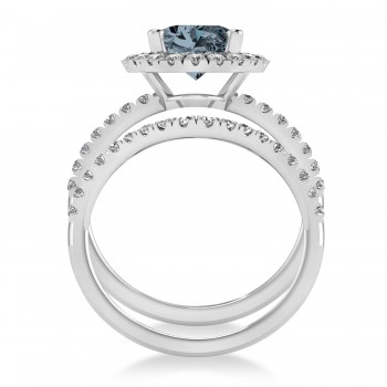 Gray Spinel & Diamonds Oval-Cut Halo Bridal Set 14K White Gold (3.58ct)