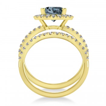 Gray Spinel & Diamonds Oval-Cut Halo Bridal Set 14K Yellow Gold (3.58ct)