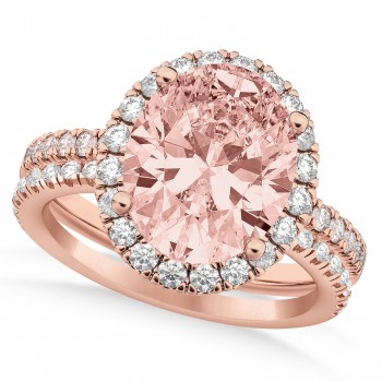 Morganite & Diamonds Oval-Cut Halo Bridal Set 14K Rose Gold (3.08ct)