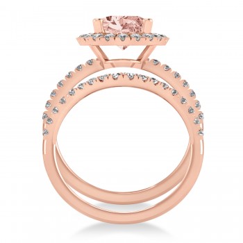 Morganite & Diamonds Oval-Cut Halo Bridal Set 14K Rose Gold (3.08ct)