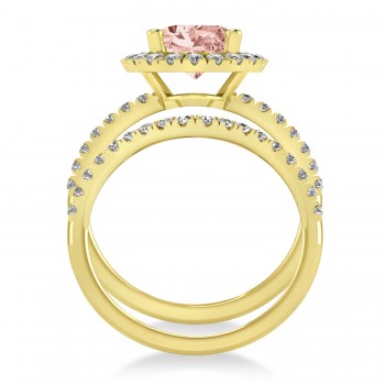 Morganite & Diamonds Oval-Cut Halo Bridal Set 14K Yellow Gold (3.08ct)