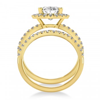 Moissanite & Diamonds Oval-Cut Halo Bridal Set 14K Yellow Gold (3.50ct)