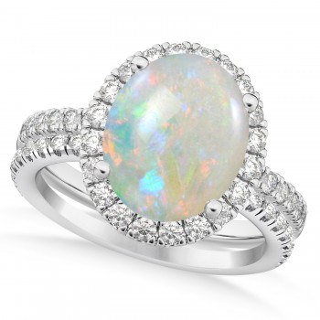 Opal & Diamonds Oval-Cut Halo Bridal Set 14K White Gold (2.43ct)