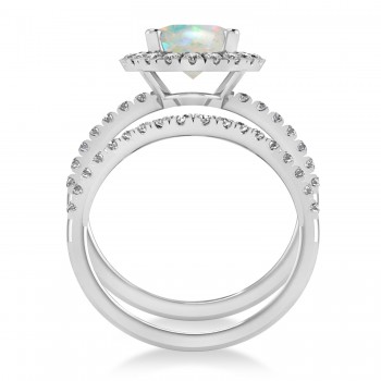 Opal & Diamonds Oval-Cut Halo Bridal Set 14K White Gold (2.43ct)