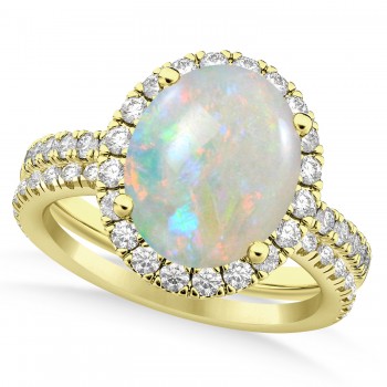 Opal & Diamonds Oval-Cut Halo Bridal Set 14K Yellow Gold (2.43ct)